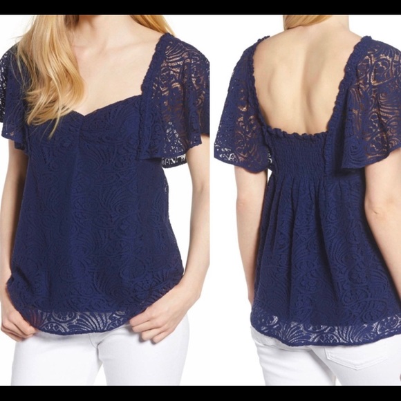 Hinge Blue Lace Top. - Picture 1 of 11